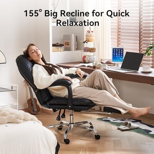 EMIAH Office Chair with Foot Rest Reclining Desk Chair Comfy, Black