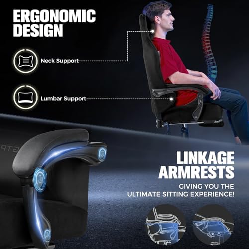 GTPLAYER Big and Tall Gaming Chair 400lbs Heavy Duty Office Chair with Footrest,High Back Pocket Spring Ergonomic Computer Chair for Adults,Wide Comfy Seated Cushion with Linkage Armrests, Black