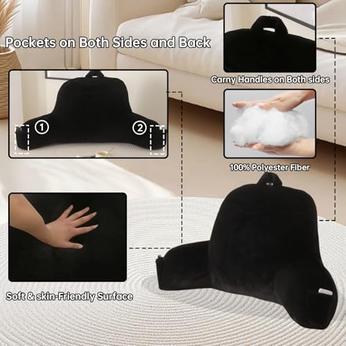 Large Plush Backrest Pillow for Sitting in Bed,Faux Fur,Black