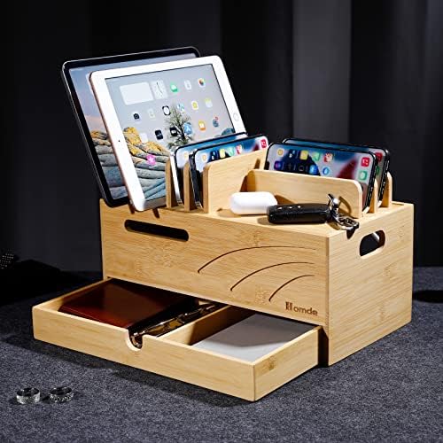 Homde Bamboo Charging Station Organizer: 6 Compartments and Drawer
