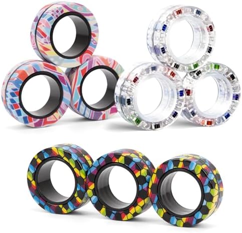 9Pcs Magnetic Rings Fidget Toys for Adults and Kids,Fidget Spinner Rings for Anxiety Relief Therapy Toys for Boy and Girl Ages 8-13,Teens Gift for Teen Party Favors Stocking Stuffers