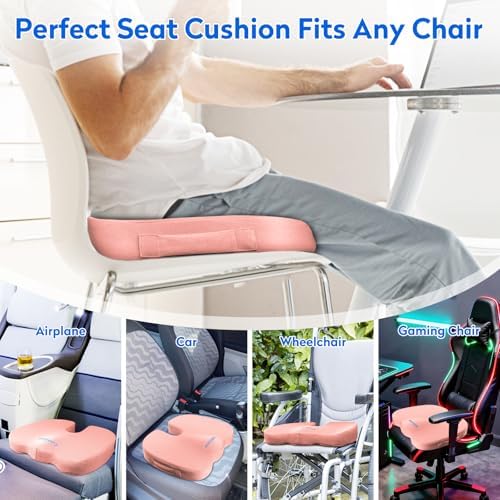 CushZone XXL Memory Foam Seat Cushion for Office & Car, Pink