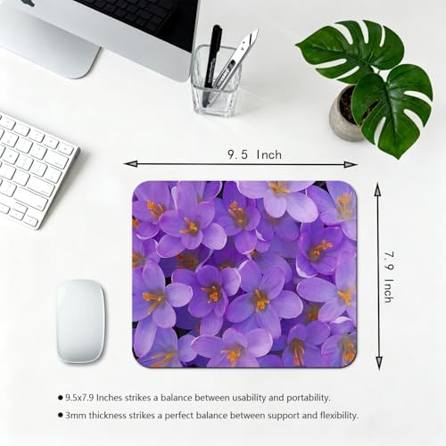 9.5x7.9 Inch Office/Gaming Mouse Pad, Purple Crocus Flowers in Full Bloom Romantic Floral, Cute Anti-Slip Mat for Desk Decor