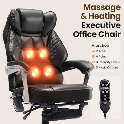 Big and Tall Massage & Heat Office Chair, Ergonomic Gaming Chair, Black