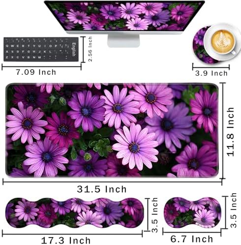 Keyboard Wrist Rest and Mouse Pad with Wrist Support Set Ergonomic Coaster,Memory Foam,Easy Typing Pain Relief,Large XL Desk Mat 31.5"x 11.8",African Daisy