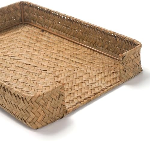 Seagrass Letter Tray, Woven Desk Tray, Wicker Desk Organizer, A4 Paper, Document, File, Mail, Magazine Storage Basket for Office, Classroom, Home Desktop
