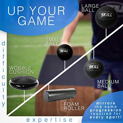 The Skill Board Beginner to Pro - Wooden Balance Board for Adults Bundle - Incl. Balance Trainer for All Sports, Gym, Standing Desk, or Yard Games, 2x Fitness Balls, Ball Pump and more