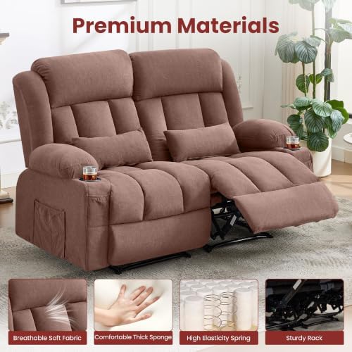 Reclining Loveseat Sofa for Living Room, Ergonomic Backrest with Cup Holders&Side Pockets