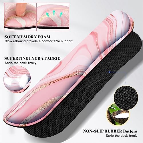 Gimars 4 in 1 Mouse Pad and Keyboard Wrist Rest Set, Large Mouse Pad with Memory Foam Wrist Support Pad for Desk with Coaster, Easy Typing Pain Relief, Gaming Office Home, 31.5x12 inch, Pink Golden