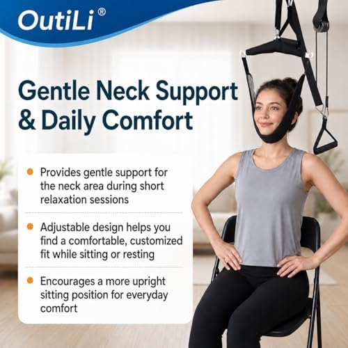 Over the Door Cervical Neck Traction Device - Velvet Hanging Neck Stretcher Sling for Spine Decompression & Tension Relief - Adjustable Home Therapy Equipment for Men Women Adults