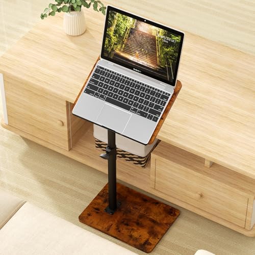 YUHFERA Sofa Armrest Tray Table for Couch - 360° Swivel Height Adjustable End for Small Spaces, Snack Side Table for Bed or Chair with Phone & Tablet Slot (Rich,Angle Adjustable)
