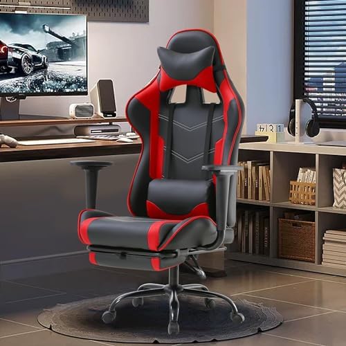 Gaming Chair, High Back PU Leather Gaming Chairs Computer Chair with Headrest & Lumbar Support, Height Adjustable Wide Seat Gaming Chairs for Adults, Game Chair with Footrest & Armrest