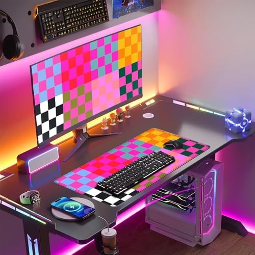 Checkered Desk Mat Pink Desk Matt for Desktop Desk Pad XXL Large Mouse Pad Deskmat Big Mousepad Keyboard Pad Mouse for Computer Cute Desk Accessories 31.5 X 15.7In