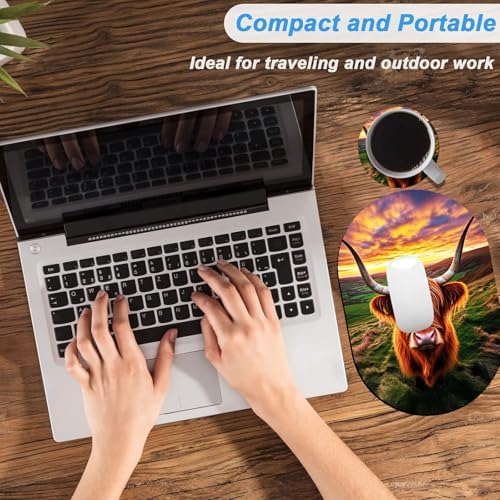 Small Mouse pad, Portable, Waterproof Non-Slip Rubber Bottom, Suitable for Wireless Mouse, Laptop Keyboard Tray for Both Men and Women, Office Travel 7.1x10.6in，Highland Cow