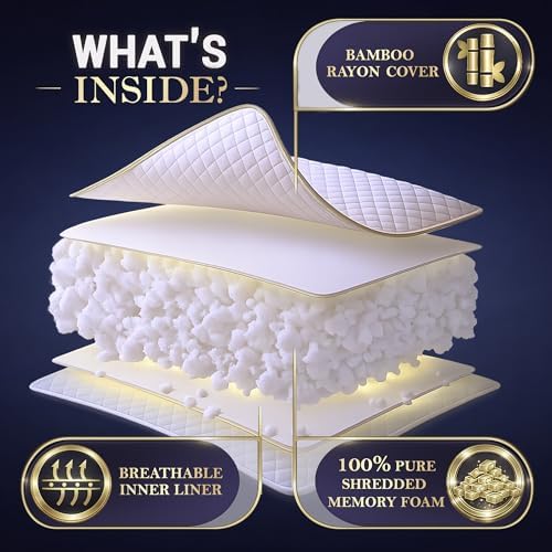 Royal Therapy 4-Pack Queen Memory Foam Pillow, Adjustable Shredded Bed Pillow for Neck & Shoulder Pain Relief, Breathable Support for Back, Stomach, Side Sleepers