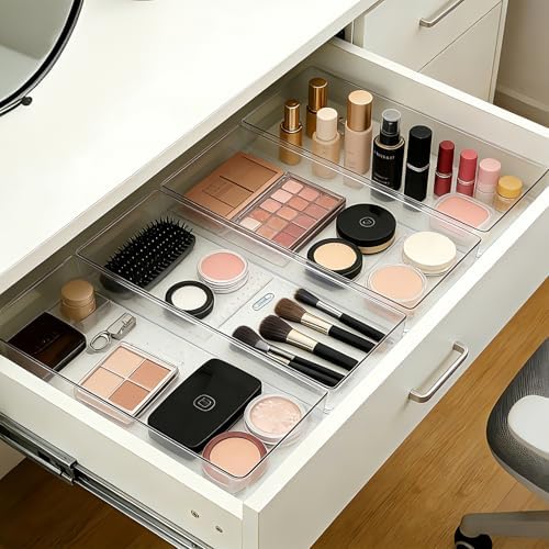 Manalete 14 Pcs Plastic Drawer Organizer with 2 pcs 15"x6" Vanity Organizer