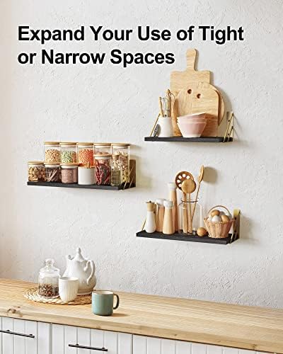 BAYKA Wall Mounted Floating Shelves (Black and Gold, Set of 3, 16" Mixed)