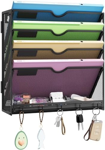 Hanging Wall File Organizer 5-Tier Wall Mount Mail Organizer