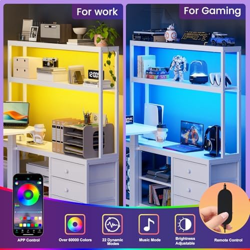 REAHOME 65Inch White L Shaped Standing Desk with Drawers and Hutch