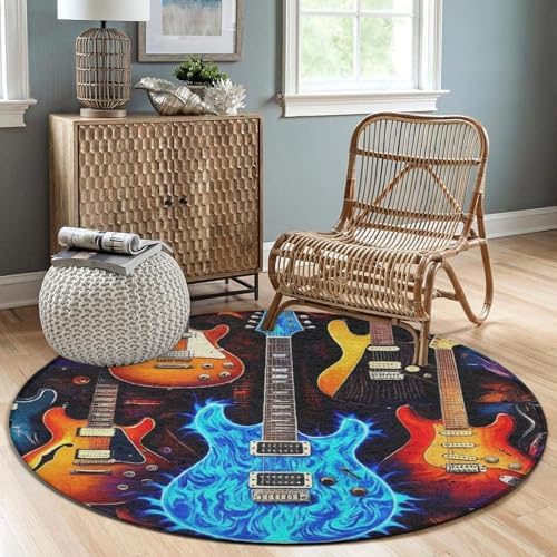 Women's Large Home Decor Mat, Soft Round Yoga Carpet, Non Slip Machine Washable Home Office Circle Rug Music Guitar