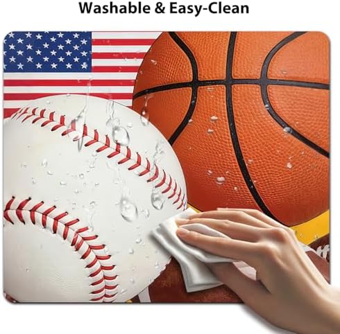 9.5x7.9 Inch Office/Gaming Mouse Pad, America’s Favorite Sports Baseball Basketball Football American Flag, Cute Anti-Slip Mat for Desk Decor