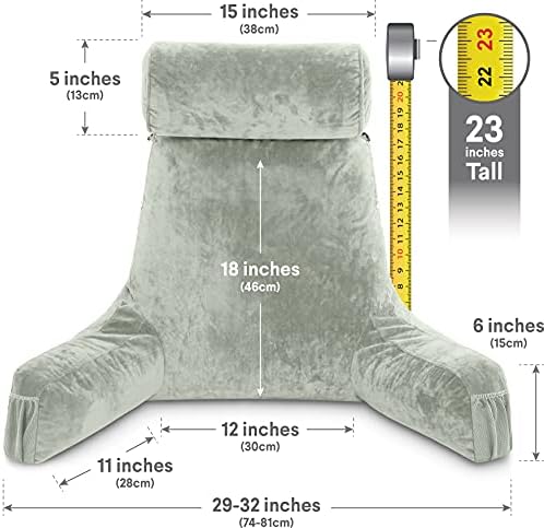 Husband Pillow Medium Reading Pillow with Arms - 23" Backrest for Sitting Up in Bed - Firm Support Bed Rest Pillow for Adults, Neck Roll, Removable Cover - TV, Reading, Lounging - Desert Sage