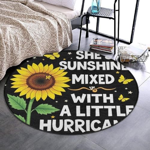 Large Home Decor Mat, Soft Round Yoga Carpet, Non Slip Machine Washable Home Office Circle Rug Butterfly Sunflower She is Sunshine