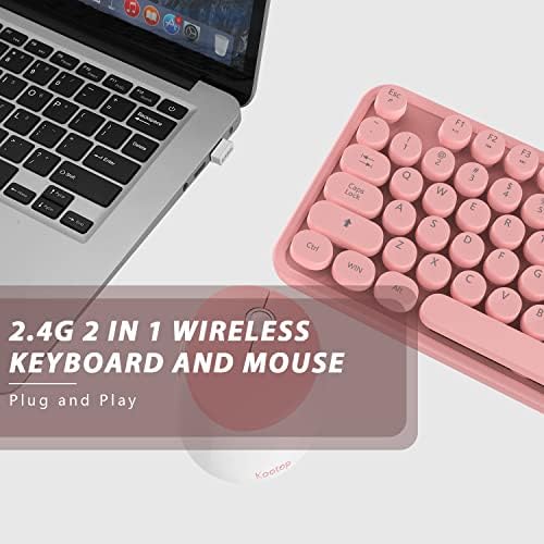 Kootop Wireless Keyboard and Mouse Combo, 2.4G Typewriter, Pink