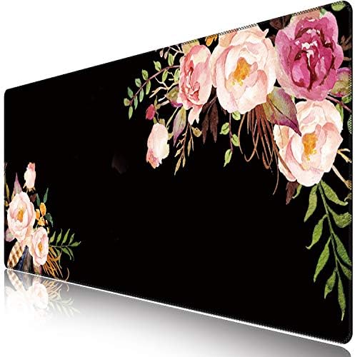 iCasso Extended Gaming Mouse Pad,35.4 x 15.7in Desk Pad,Flower