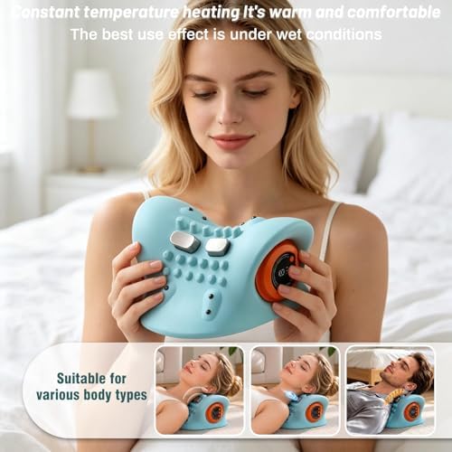 Neck Massager, Masajeador de Cuello, 3 Modes Electric Neck and Shoulder Relaxer Pillow, with Heat 26° Angle Cervical Traction Device for Pain Relief Deep Tissue