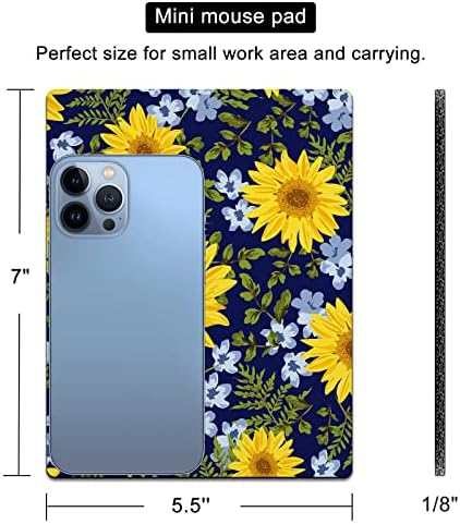 Small Mouse Pad Cute, Mini Mouse Pads for Wireless Mouse and Laptop, Travel Mousepad with Designs - Pretty Sunflowers, Portable Mousepads with Non-Slip Rubber Base for Women - 5.5 x 7 in