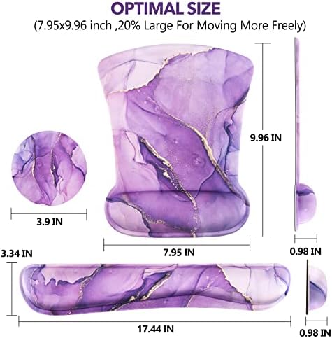 AIMSA Ergonomic Keyboard Wrist Rest and Mouse Pad with Wrist Support Set, Memory Foam Non-Slip Rubber Base, for Home, Office, Easy Typing, Pain Relief, Purple Marble
