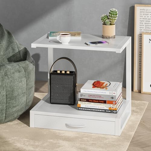 YAOHUOO 2-Tier Desktop Printer Stand with Fabric Drawer,17.3"x11.8" White