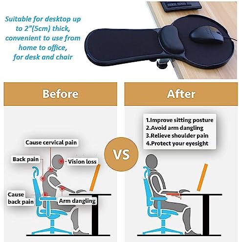 LL-COEUR Memory Foam Arm Support Wrist Rest for Table and Chair, Ergonomic Armrest Desk Extender, Multifunctional Computer Mouse Pad (Black)
