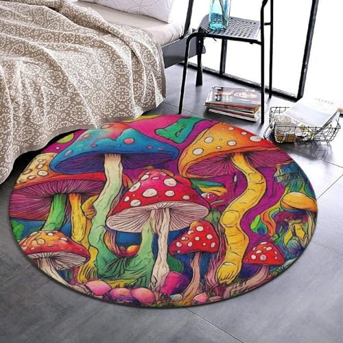 Large Round Area Rug Home Decor Modern Bathroom Rug Kitchen Office Circle Rug for Living Room Sofa Circle Cute Mat Colorful Mushrooms Art, 24inch