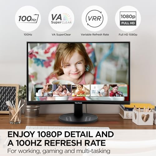 ViewSonic VA2416C 24 Inch 1080p Curved Computer Monitor, 100Hz, HDMI
