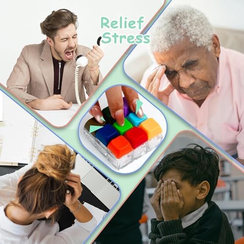 Keyboard Fidget Toy, Keyboard Fidget Keychain 9-in-1 Keyboard Decompression Button Finger Clicker Toys Stress Relief Fidget Gifts (Bright)