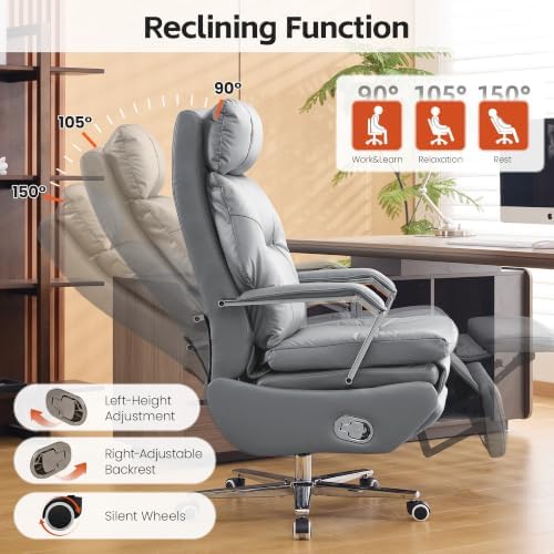 HUBSON 360° Swivel Big and Tall Faux Leather Executive Office Chairs, Grey