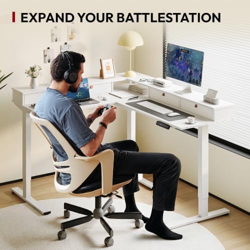 SANODESK 63x55 Electric L-Shaped Corner Standing Desk with 4 Drawers