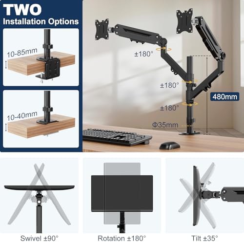 Dual Monitor Mount for 17-40'', Holds up to 26.4 lbs/arm