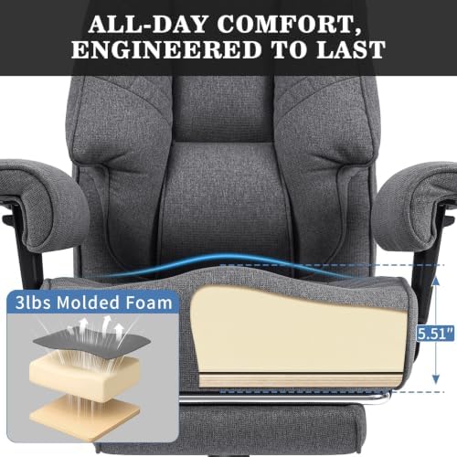 HOFFREE 500lbs Fabric Office Chair with Headrest and Lumbar Support,Grey
