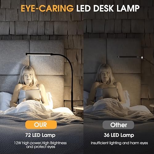 LED Desk lamp with Clamp, Eye Caring Clip,Desk Lamps for Home Office, Desk Light 3 Modes 10 Brightness, Long Flexible Gooseneck Led Lamp Office Lamp with USB Adapter