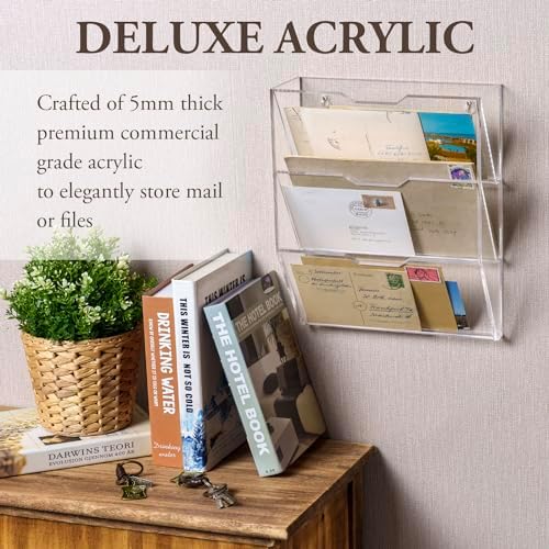 MyGift 3 Tier Acrylic Mail Sorter Wall Mounted Letter Holder Rack
