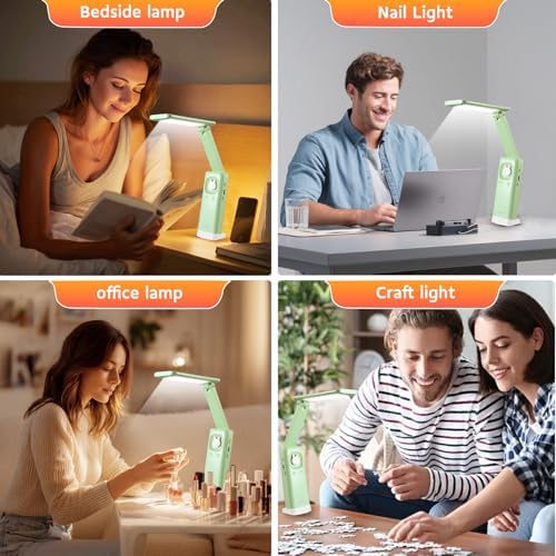 VAVOFO Cute Bunny Desk Lamp, Foldable LED Rechargeable Eye-Caring Reading Light, 3 Color Modes Dimmable Night Light for Kids Girls Bedroom Study Dorm Room (Mint Green)