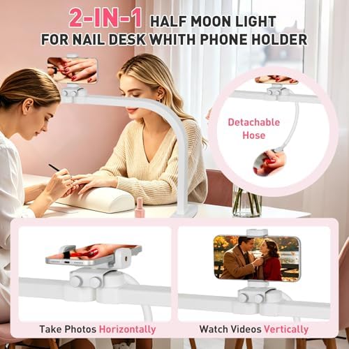 HITTI Half Moon Light for Nail Desk with 5X Magnifier, 30" Foldable