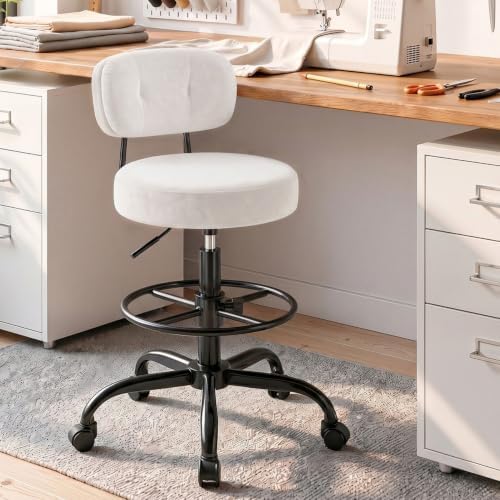 Homkdom Drafting Chair, Velvet Cream White