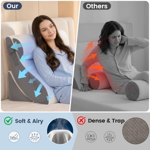 WSOFRALC 7PCS Orthopedic Bed Wedge Pillow Set for Sleeping