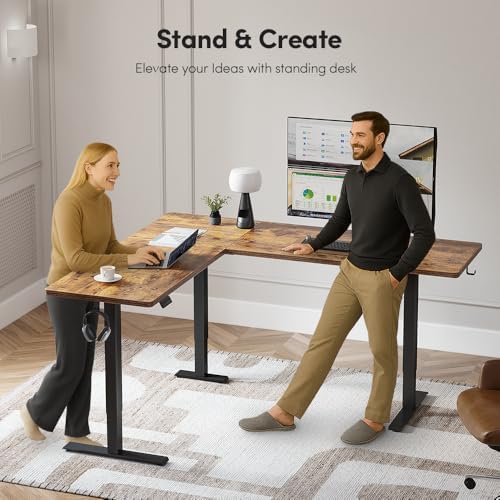 Cubiker 75 * 63" L Shaped Standing Desk, Reversible Corner Standing Desk, Suitable for Home Office, Rustic Brown
