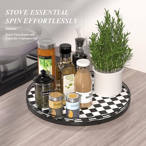 AMH 16-Inch Black and White Checkerboard Lazy Susan Decorative Tray