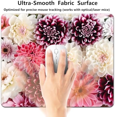 9.5x7.9 Inch Office/Gaming Mouse Pad, Colorful Bouquet of Dahlia Flowers Purple Pink White Red Floral Blooming Cute Anti-Slip Mat for Desk